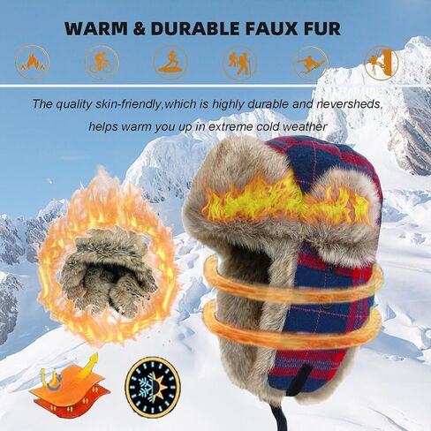 HEYANN Winter Trapper Hat,Warm Faux Fur Aviator Hat,Russian Ushanka Trooper Hunting Ski Hat with Ear Flaps for Men & Women in Saudi Arabia
