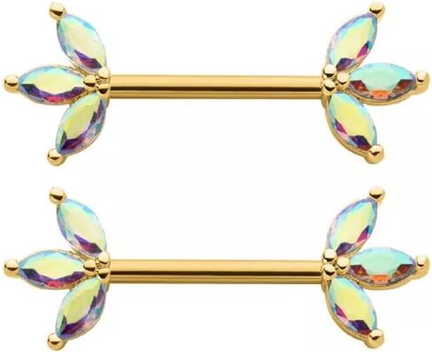 Pierced Owl 14GA 316L Stainless Steel Triple CZ Crystal Marquise Ends Nipple Barbells, Sold as a Pair in Saudi Arabia