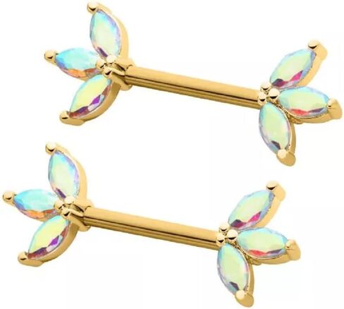 Pierced Owl 14GA 316L Stainless Steel Triple CZ Crystal Marquise Ends Nipple Barbells, Sold as a Pair in Saudi Arabia