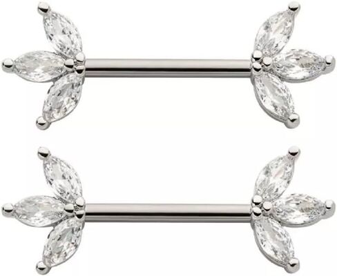 Pierced Owl 14GA 316L Stainless Steel Triple CZ Crystal Marquise Ends Nipple Barbells, Sold as a Pair in Saudi Arabia