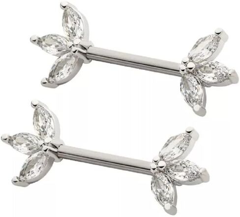 Pierced Owl 14GA 316L Stainless Steel Triple CZ Crystal Marquise Ends Nipple Barbells, Sold as a Pair in Saudi Arabia