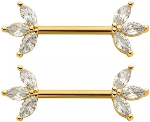 Pierced Owl 14GA 316L Stainless Steel Triple CZ Crystal Marquise Ends Nipple Barbells, Sold as a Pair in Saudi Arabia