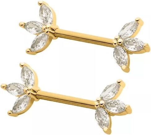 Pierced Owl 14GA 316L Stainless Steel Triple CZ Crystal Marquise Ends Nipple Barbells, Sold as a Pair in Saudi Arabia