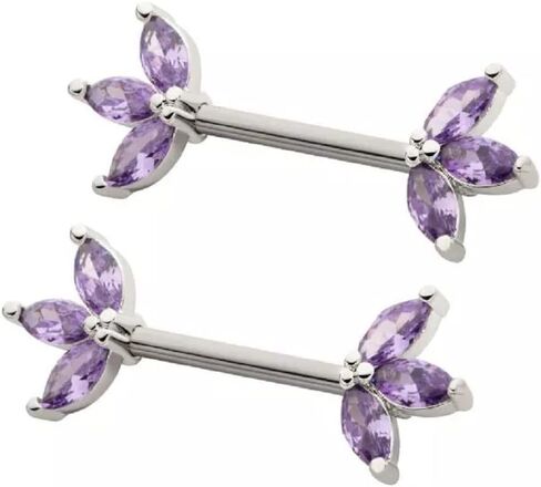 Pierced Owl 14GA 316L Stainless Steel Triple CZ Crystal Marquise Ends Nipple Barbells, Sold as a Pair in Kuwait