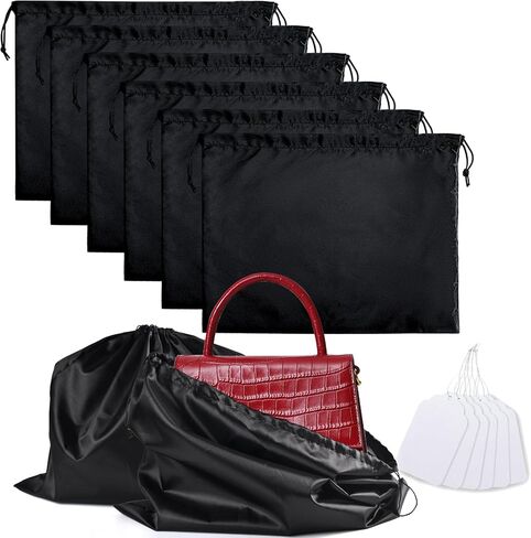 6 Pack Dust Bags for Handbags,Purse Bags for Storage,Dust Cover Bag,Silk Bags with Drawstring for Shoes bags,Travel Storage Pouch(Black-6pcs, M-19.6 × 15.7 in) in Kuwait
