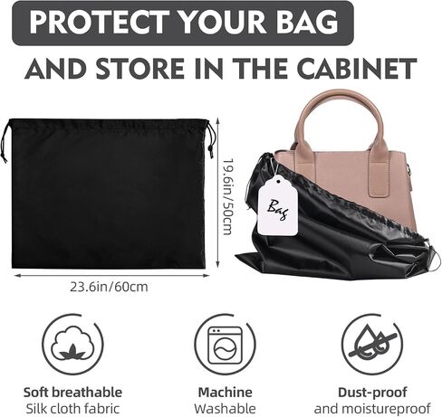 6 Pack Dust Bags for Handbags,Purse Bags for Storage,Dust Cover Bag,Silk Bags with Drawstring for Shoes bags,Travel Storage Pouch(Black-6pcs, M-19.6 × 15.7 in) in Kuwait