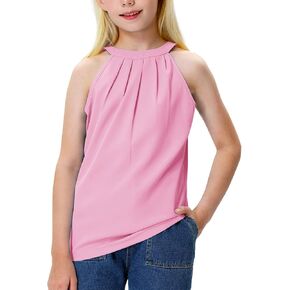 Remimi Girls Summer Tank Top Sleeveless Halter Neck Shirt Casual Solid Cami Shirts 5-14 Years