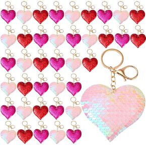 Hotop 60 Pieces Valentines Heart Sequin Keychain Valentine's Glitter Key Chains Flip Sequin Key Rings Valentine's Day Party Favors for Women Kids Wedding Gift Exchange, 3 Colors in Kuwait