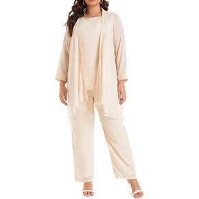 Women's Plus Size Wedding Pant Suits for Mother of The Groom Bride Evening Formal 3 Piece Set Party Outfit