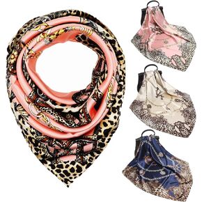 RUOLIN 3PCS 35×35 inches large square women's satin silk like head scarf fashion pattern silk feeling hair sleeping wrap