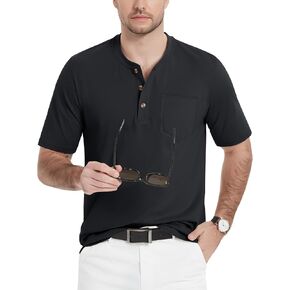 MAGCOMSEN Mens Henley Shirt Short Sleeve Cotton 3 Button Round Neck T Shirt with Pocket Casual Plain Summer Daily Shirt in Saudi Arabia