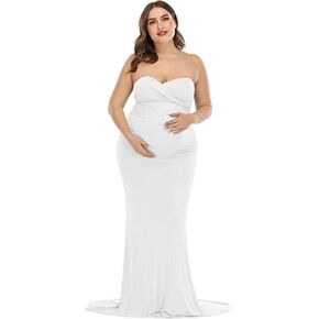 ZIUMUDY Maternity Elegant Fitted Gown Strapless Tube Maxi Photography Baby Shower Dress in Kuwait