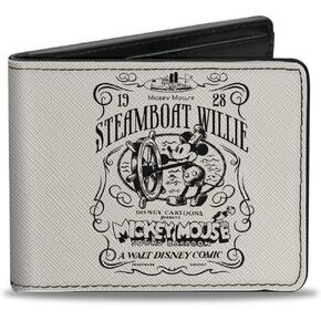 Disney Wallet, Bifold, Disney 100 Mickey Mouse Steamboat Willie Title Scene Grays, Vegan Leather, 4.0" x 3.5", Casual in Saudi Arabia