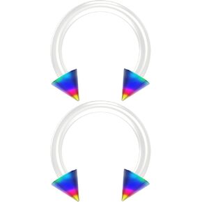 2pc 16g Flexible Bioflex Circular Barbell Horseshoe Septum Ring Bioplast Piercing 8mm Rainbow Spike in Kuwait