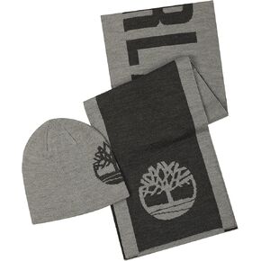 Timberland Men's Reversible Hat Logo Jacquard Scarf Set, Light Heather Grey, One Size in Saudi Arabia