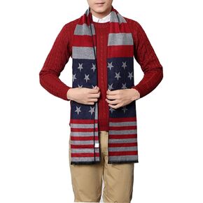 AZYOUNG USA Flag Men’s Winter Warm Knitted Plant Cotton Plaid Color Match Soft Thick Scarf,180cm