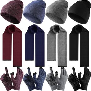 JaGely 12 Pcs Hat Scarf and Gloves Set Mens Winter Warm Beanie Gloves Scarf Knit Fleece Lining Women Skull Cap Glove Scarf Bulk Gift in Kuwait