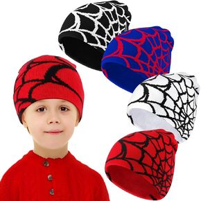 Silicherry 4 Pcs Winter Beanie Hat for Kids Y2k Hat Winter Warm Acrylic Knitted Beanie Gothic Spider Web Beanie Warm Ski Hat for Kids Boys Girls Outdoor in Kuwait