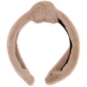 surell Faux Mink Hairband with Knot - Winter Fashion Fluffy Accessory - Luxury Headwear - Fake Fur Fuzzy Headband (Beige) in Saudi Arabia