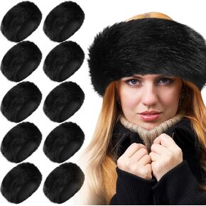 Suhine 10 Pcs Faux Fur Headband with Stretch Elastic Fluffy Ear Warmer Headband for Women Fuzzy Furry Headband, Black in Saudi Arabia