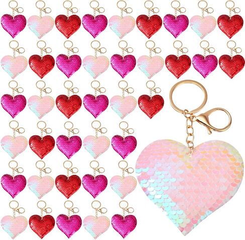 Hotop 60 Pieces Valentines Heart Sequin Keychain Valentine's Glitter Key Chains Flip Sequin Key Rings Valentine's Day Party Favors for Women Kids Wedding Gift Exchange, 3 Colors in Kuwait