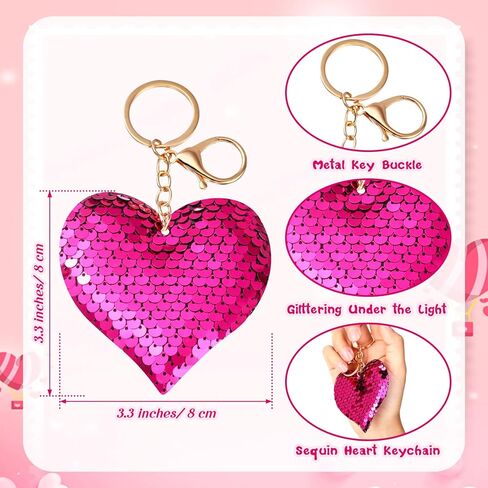 Hotop 60 Pieces Valentines Heart Sequin Keychain Valentine's Glitter Key Chains Flip Sequin Key Rings Valentine's Day Party Favors for Women Kids Wedding Gift Exchange, 3 Colors in Kuwait