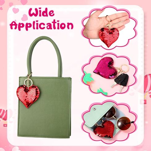 Hotop 60 Pieces Valentines Heart Sequin Keychain Valentine's Glitter Key Chains Flip Sequin Key Rings Valentine's Day Party Favors for Women Kids Wedding Gift Exchange, 3 Colors in Kuwait