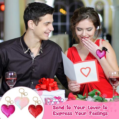 Hotop 60 Pieces Valentines Heart Sequin Keychain Valentine's Glitter Key Chains Flip Sequin Key Rings Valentine's Day Party Favors for Women Kids Wedding Gift Exchange, 3 Colors in Kuwait