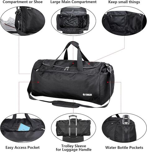 شنطة رياضية للسفر وصالة الالعاب الرياضية مع جيب للاحذية وجيب تخزين جاف، شنطة دفل متينة ومقاومة للماء مع جيب داخلي وحزام كتف قابل للتعديل للنساء والرجال، نمط ايه من يونجوا in Kuwait