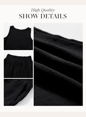 Dokotoo Pants Sets Women 2 Piece Outfits Sleeveless Round Neck Tank Tops Matching Sets for Women Elastic Waist Wide Leg in Kuwait