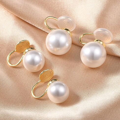 AVYRING اللؤلؤ كليب على الأقراط النساء مطلية بالذهب وهمية الأقراط كليب على أقراط اللؤلؤ غير ثقب كليب أقراط مقلد لؤلؤ المياه العذبة 10 مم 12 مم in Kuwait