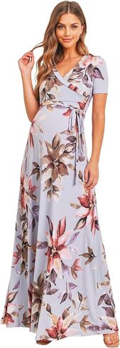 LaClef Women's Faux Wrap Maternity Maxi Dress with Adjustable Belt in Saudi Arabia
