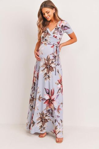 LaClef Women's Faux Wrap Maternity Maxi Dress with Adjustable Belt in Saudi Arabia
