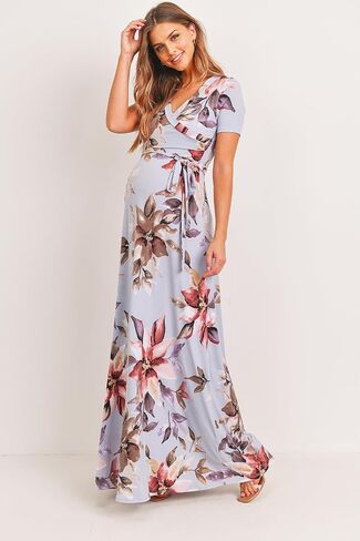 LaClef Women's Faux Wrap Maternity Maxi Dress with Adjustable Belt in Saudi Arabia