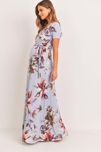 LaClef Women's Faux Wrap Maternity Maxi Dress with Adjustable Belt in Saudi Arabia