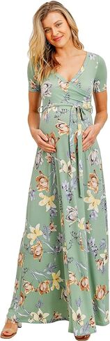 LaClef Women's Faux Wrap Maternity Maxi Dress with Adjustable Belt in Saudi Arabia