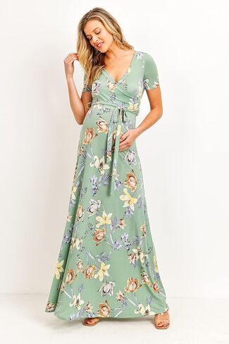 LaClef Women's Faux Wrap Maternity Maxi Dress with Adjustable Belt in Saudi Arabia