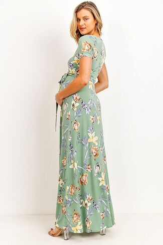 LaClef Women's Faux Wrap Maternity Maxi Dress with Adjustable Belt in Saudi Arabia
