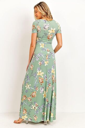 LaClef Women's Faux Wrap Maternity Maxi Dress with Adjustable Belt in Saudi Arabia