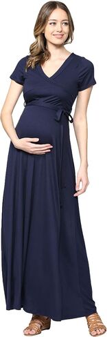 LaClef Women's Faux Wrap Maternity Maxi Dress with Adjustable Belt in Saudi Arabia
