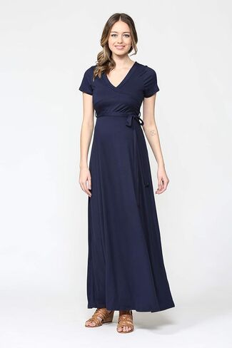 LaClef Women's Faux Wrap Maternity Maxi Dress with Adjustable Belt in Saudi Arabia
