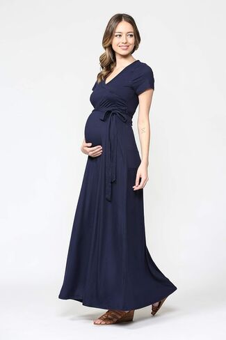 LaClef Women's Faux Wrap Maternity Maxi Dress with Adjustable Belt in Saudi Arabia