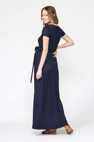 LaClef Women's Faux Wrap Maternity Maxi Dress with Adjustable Belt in Saudi Arabia