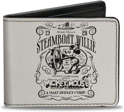 Disney Wallet, Bifold, Disney 100 Mickey Mouse Steamboat Willie Title Scene Grays, Vegan Leather in Saudi Arabia