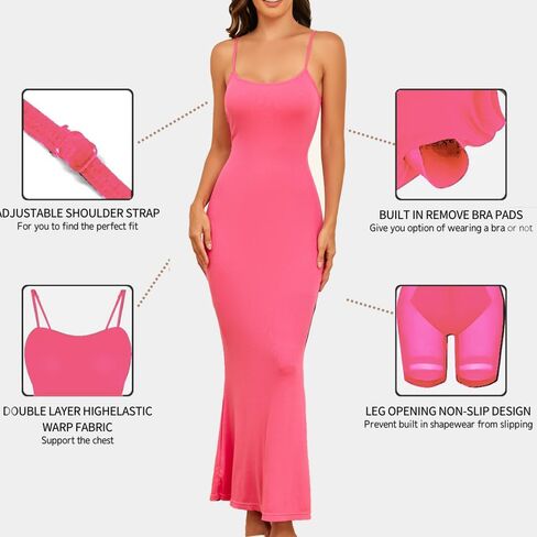 فستان SherryDC النسائي المشكل للتحكم في البطن، فستان ضيق للجسم، زلات كاملة مدمجة في حمالة الصدر 8 في 1، فستان طويل بدون أكمام in Kuwait