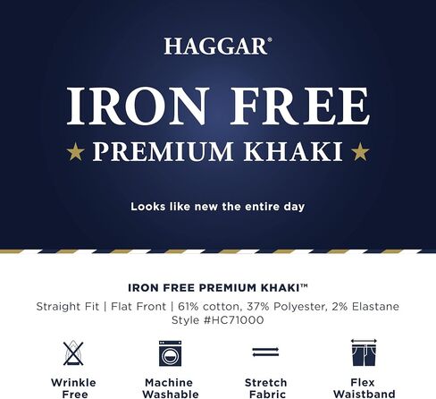 Haggar Men's Iron Free Premium Khaki Straight Fit Flat Front Flex Waist Casual Pant in Saudi Arabia