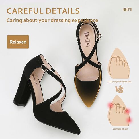 IDIFU Women's IN4 Chunky High Heels Pumps Closed Toe Block Strappy Heels Pointed Toe Dress Shoes for Women Prom Wedding Party Office Work Formal in Kuwait