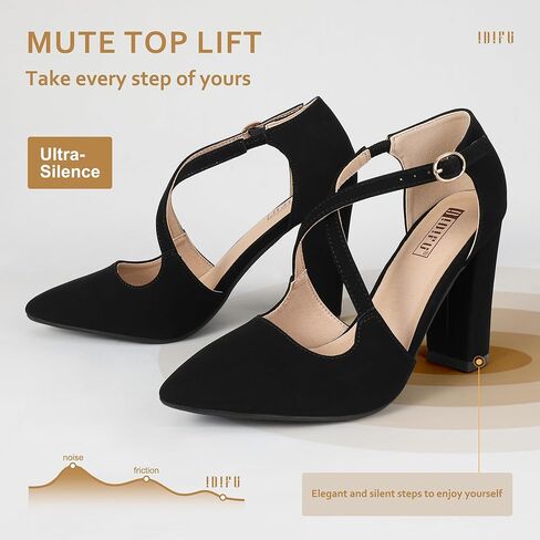 IDIFU Women's IN4 Chunky High Heels Pumps Closed Toe Block Strappy Heels Pointed Toe Dress Shoes for Women Prom Wedding Party Office Work Formal in Kuwait