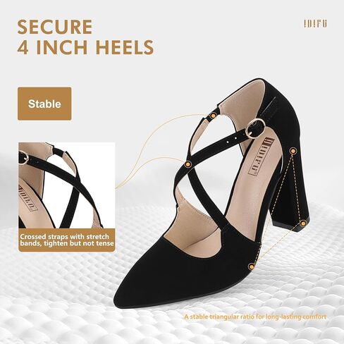 IDIFU Women's IN4 Chunky High Heels Pumps Closed Toe Block Strappy Heels Pointed Toe Dress Shoes for Women Prom Wedding Party Office Work Formal in Kuwait