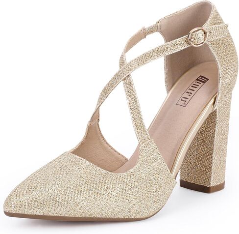 IDIFU Women's IN4 Chunky High Heels Pumps Closed Toe Block Strappy Heels | Prom Wedding Party Office Work Formal Pointed Toe Dress Shoes for Women in Saudi Arabia